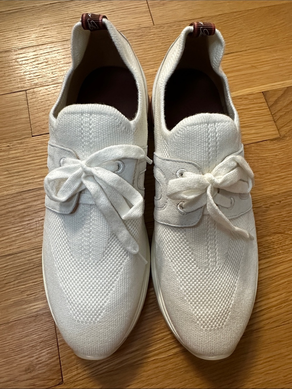 Loro Piana Cream Knit Lace-Up Sneakers